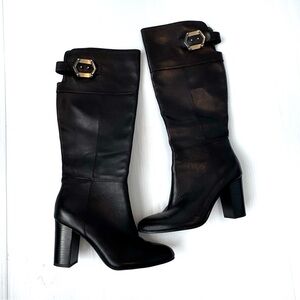 Isola Coralie Black Heeled Boots with Buckle Detail leather